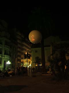sphere in darkened square in Nice during Nuit Blanche