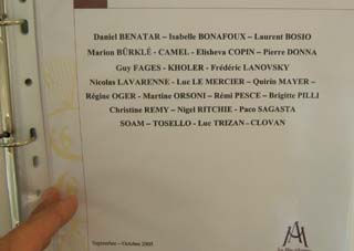 image of the list of artists in the exhibition catalogue