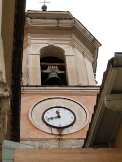 closeup view of the Saint Margarite clock tower in Luceram.