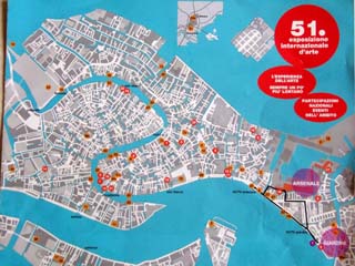 Map show that pavilions are scattered all over Venice and will require a lot of walking.